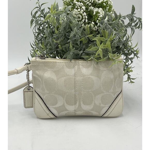 Coach Signature Monogram C Glacier White Canvas Leather Trim Wristlet Pouch - Picture 2 of 6
